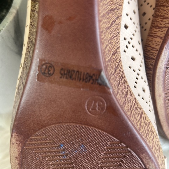 Michaela Women’s Nude/Brown Laser Cut Open Toe Wedge Sandals Size EU 37 - Picture 10 of 14